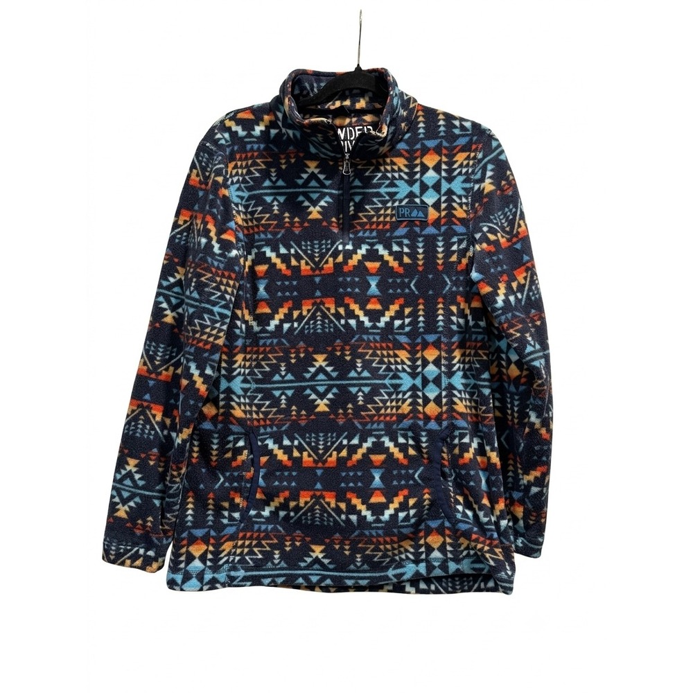 Powder River Outfitters Men Southwestern Fleece Quarter Zip Pullover Blue Orange